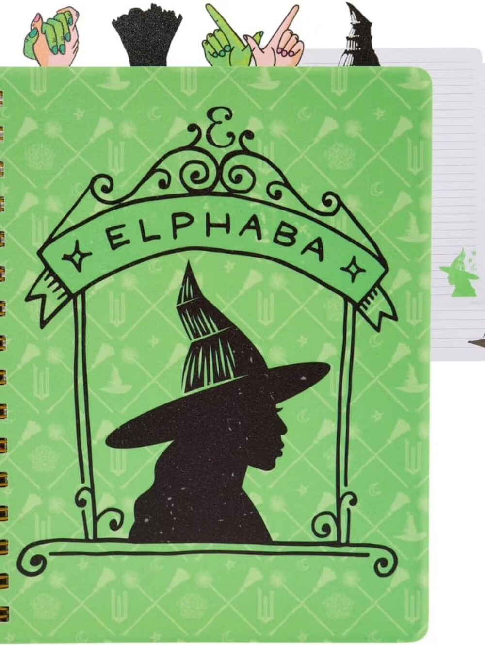 Elphaba Green Spiral Notebook — Witch Silhouette Journal